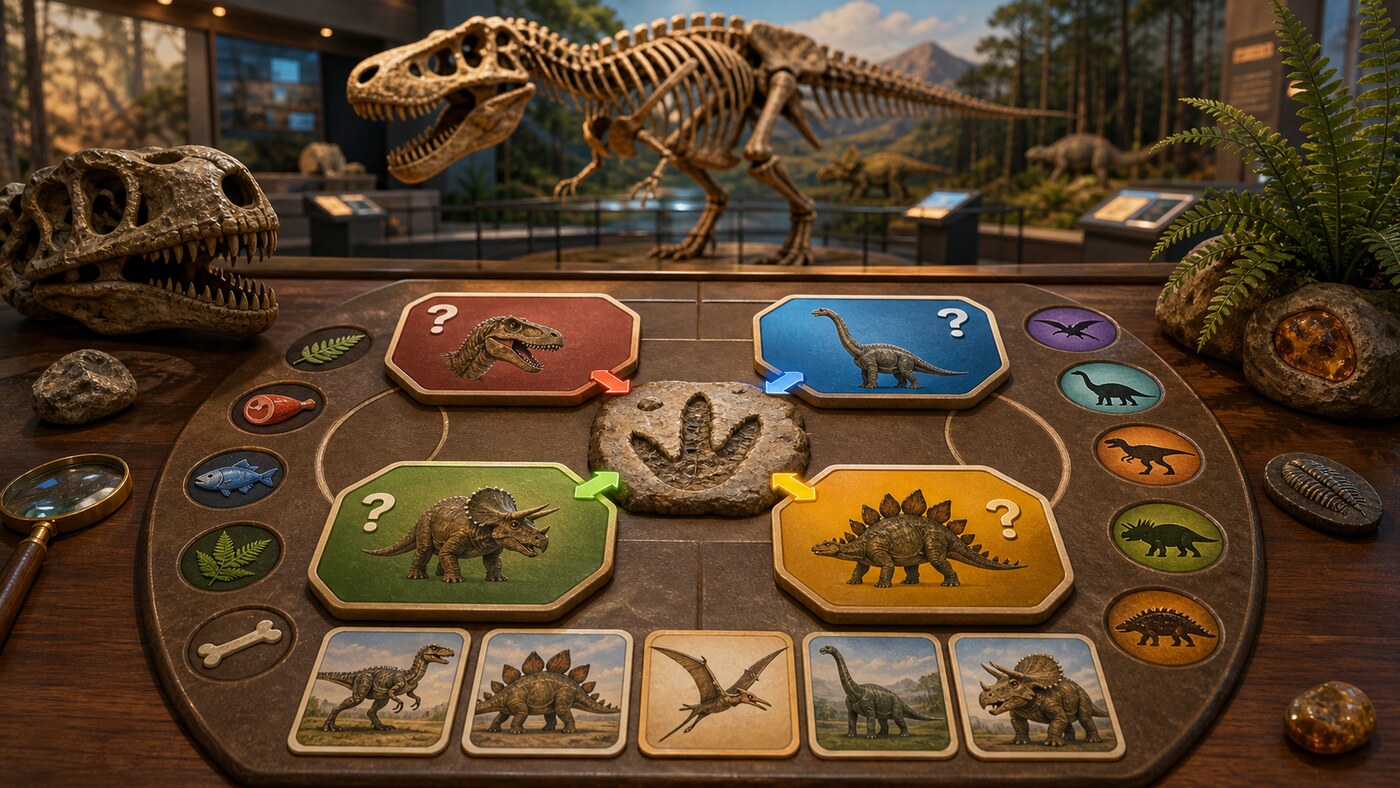 Dinosaur fact quiz game cards and fossil clues