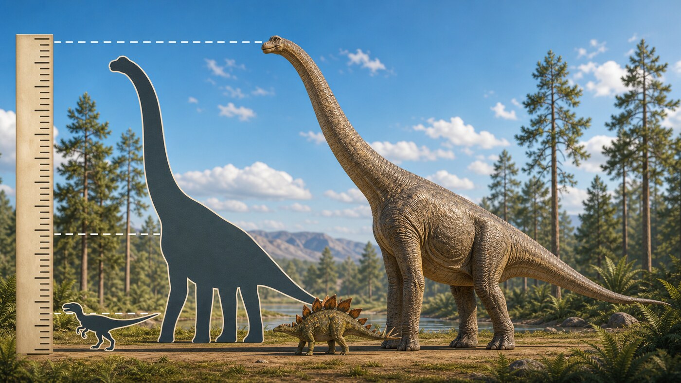 Dinosaur size comparison game with scale markers