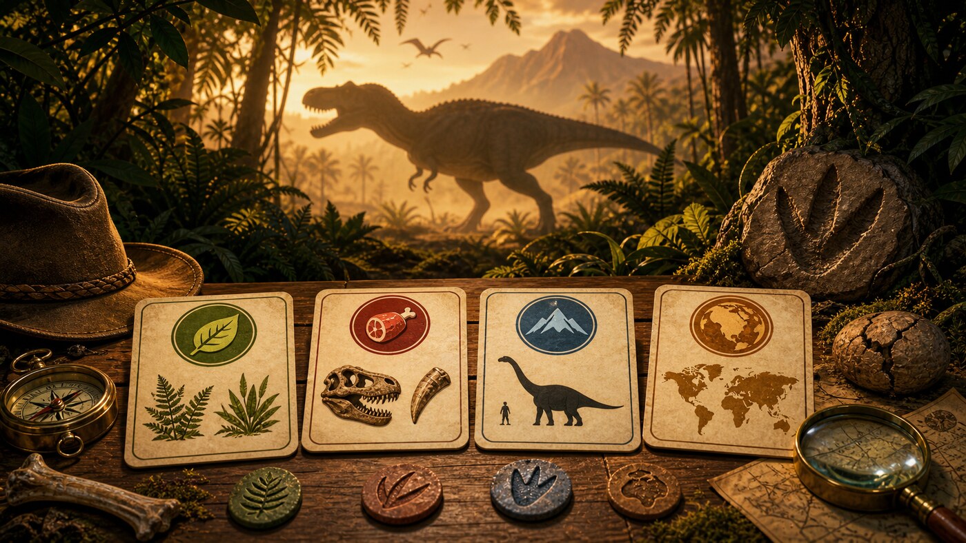 Mystery dinosaur clue game with fossil cards
